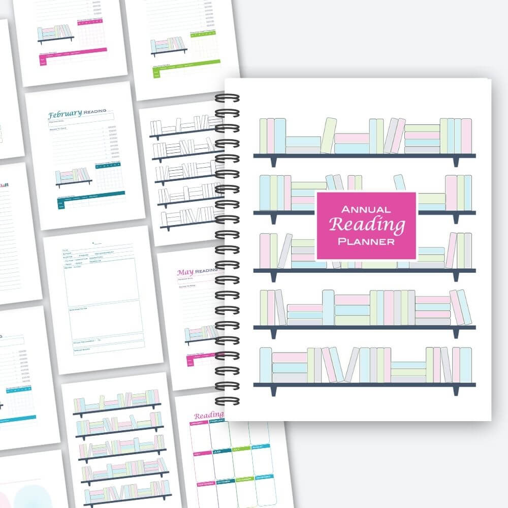 Preview mockup of the printable Annual Reading Planner and Journal templates.